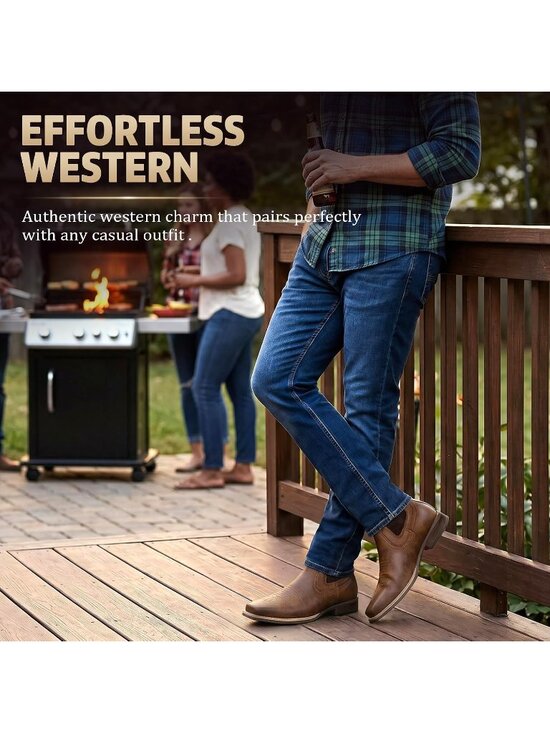 Men\'s Brown Ankle Cowboy Boots Square Toe Chelsea Casual Retro Stylish Boot main image 6